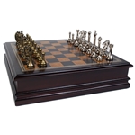 Metal Chess Set with Deluxe Wood Board and Storage