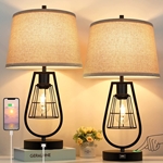 Set of 2 Industrial Touch Control Table Lamps with USB Port