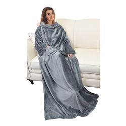 Wearable Blanket with Sleeves and Pocket